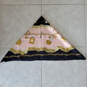 Vintage Elegant Pink and Black Scarf with Gold Accents